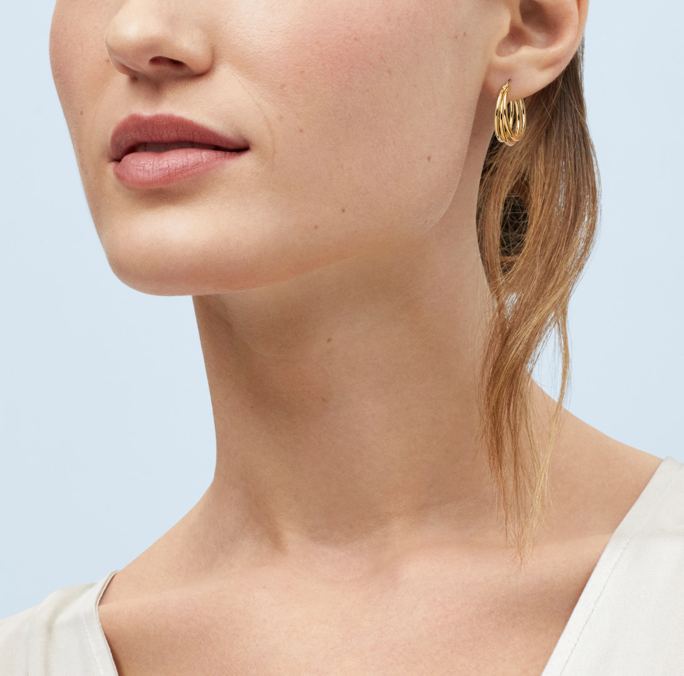 Sabel Collection Yellow Gold Triple Row Hoop Earrings - Image 3