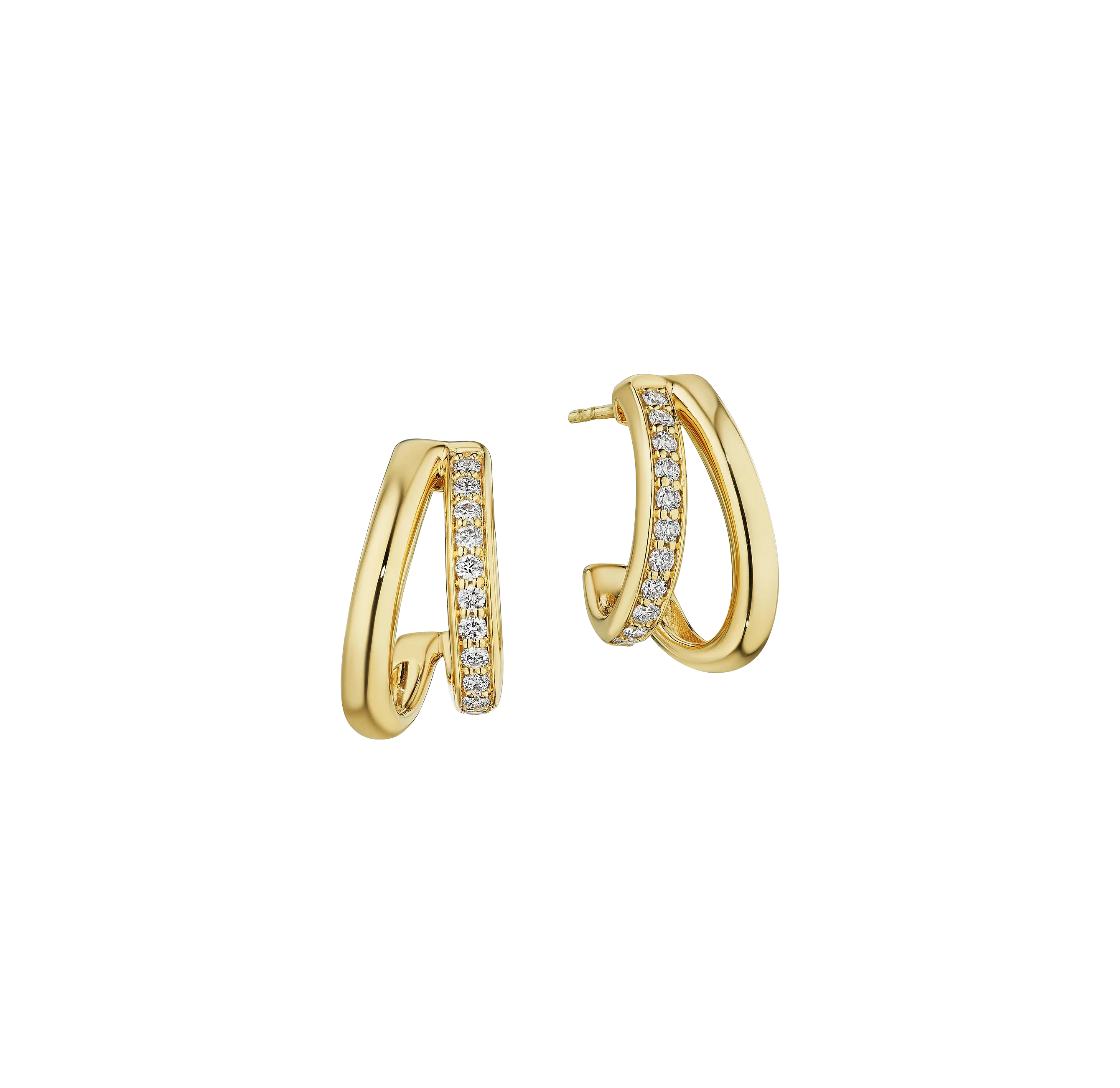 Sabel Collection Yellow Gold Two Row J Hoop Earrings with Diamonds