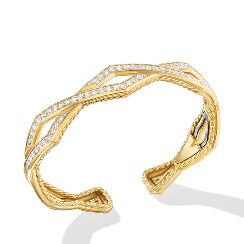 Zig Zag Stax Cuff Bracelet in 18K Yellow Gold with Diamonds, 13mm - Image 2