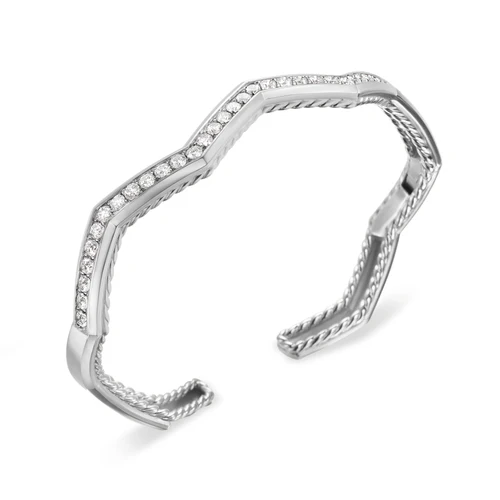 Zig Zag Stax Cuff Bracelet in Sterling Silver with Diamonds, 5mm - Image 2