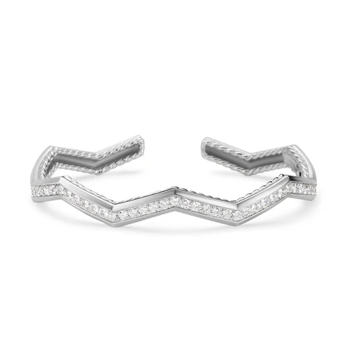 Zig Zag Stax Cuff Bracelet in Sterling Silver with Diamonds, 5mm - Image 3