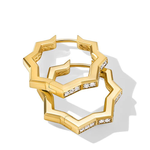Zig Zag Stax Hoop Earrings in 18K Yellow Gold with Diamonds, 22.8mm - Image 2