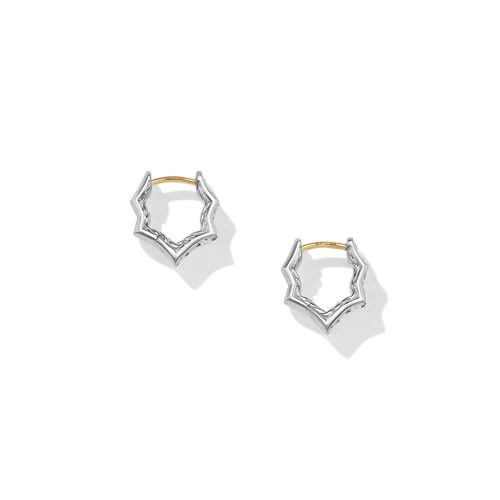 Zig Zag Stax Huggie Hoop Earrings in Sterling Silver with Diamonds, 13mm - Image 2