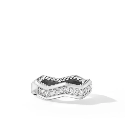 Zig Zag Stax Ring in Sterling Silver with Diamonds, Size 6 - Image 2