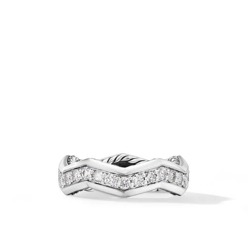 Zig Zag Stax Ring in Sterling Silver with Diamonds, Size 7