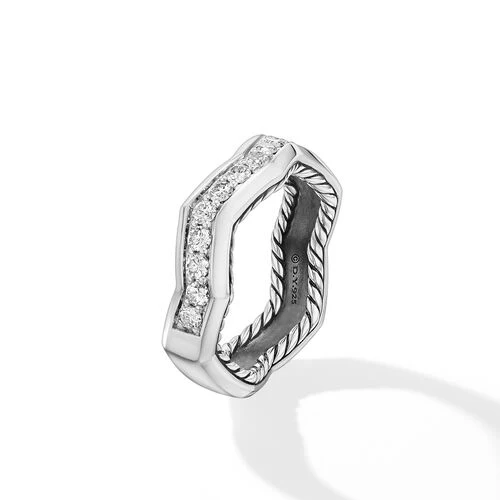 Zig Zag Stax Ring in Sterling Silver with Diamonds, Size 7 - Image 3
