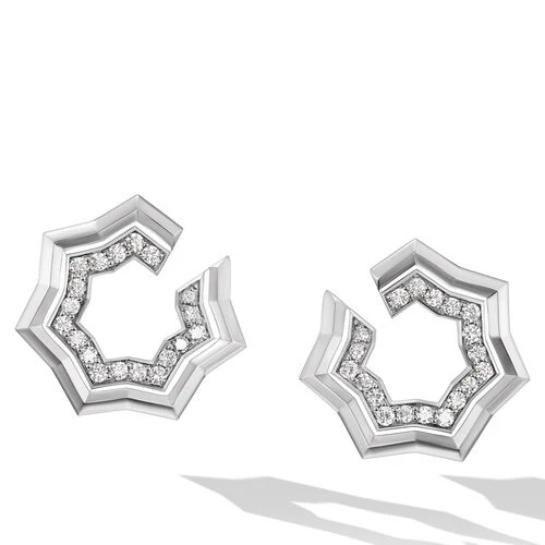 Zig Zag Stax Two Row Hoop Earrings in Sterling Silver with Diamonds, 27mm